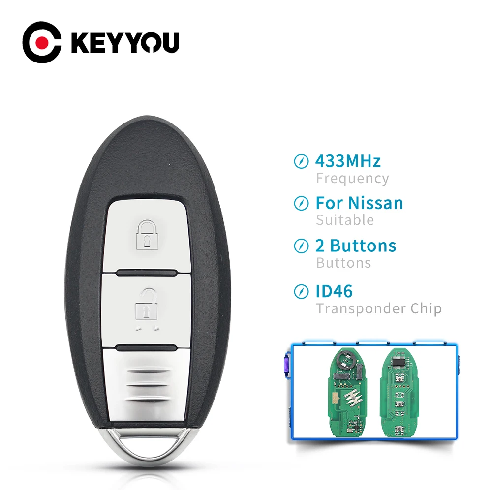 KEYYOU 2 кнопки для Nissan Micra March Leaf Juke F15 Note E12 Tiida после 2012-2016 433 МГц ID46 чип дистанционного