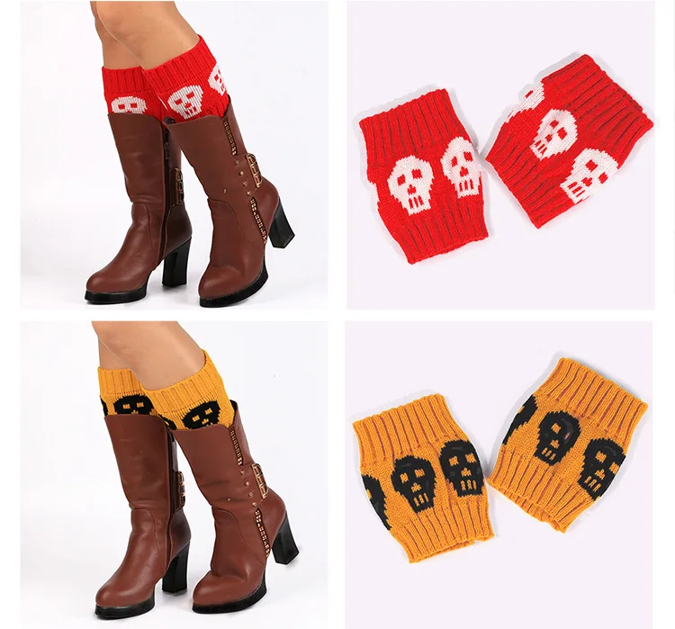 Christmas Halloween Yarn Decoration Skull Foot Sock Short Skull Necklace Anti-slip Knit Booties Socks