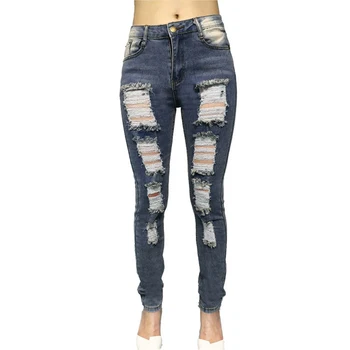 

High Waist Casual Pencil Pants Female Women New Hole Jenas Fashion Slim Skinny Light Blue Denim Jeans Stretch Jeans Woman