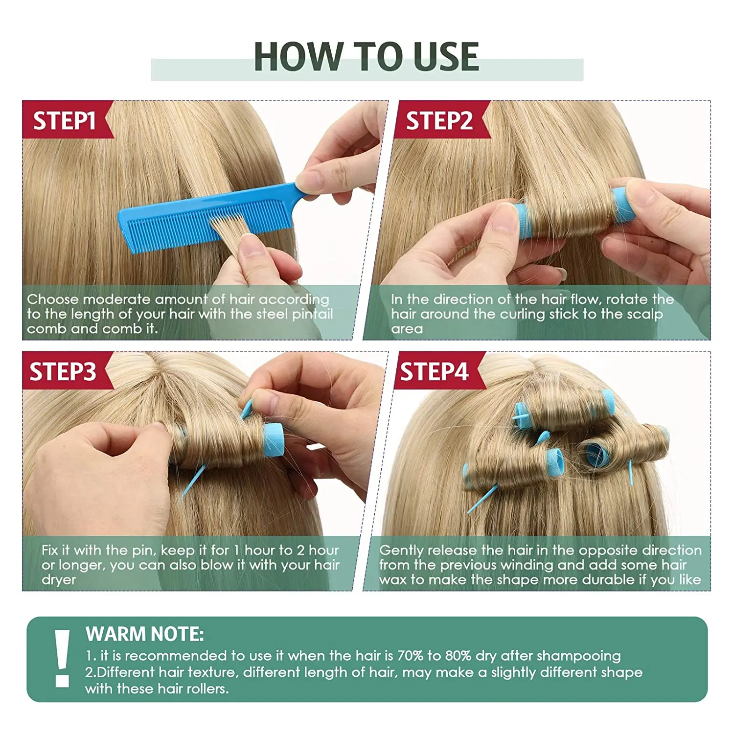 Small Size Hair Rollers Set, Includes 28 Plastic Smooth Hair Rollers 0.63 Inch/ 1.6 cm Curlers with Steel Pintail Comb