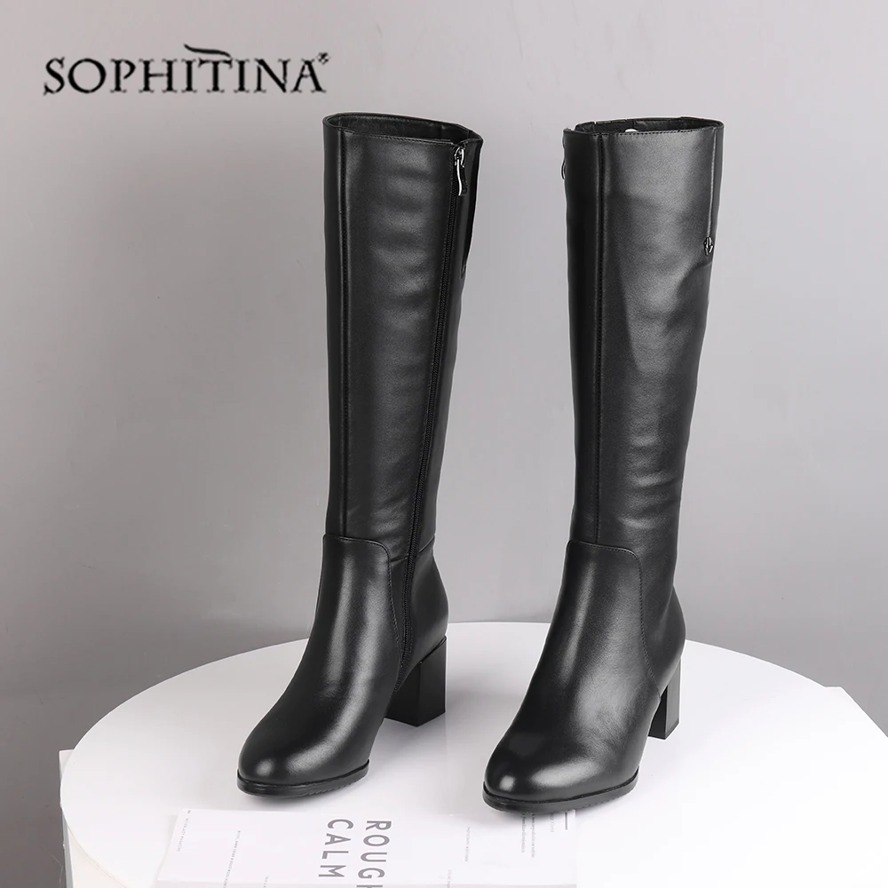 SOPHITINA/однотонные ботинки с круглым носком; удобная обувь из высококачественной натуральной кожи на квадратном каблуке; новые модные женские ботинки; SC493