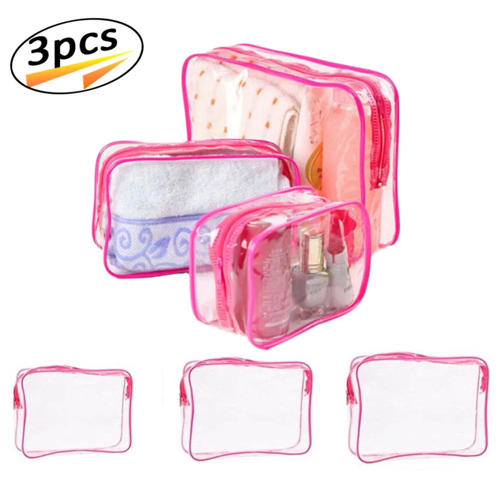 

3pcs Clear Cosmetics Bag Protable PVC Waterproof Zippered Toiletry Organizer Case for Toiletries Cosmetic Bathroom Accessories