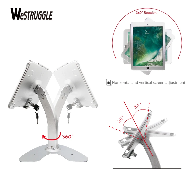 para polegada ipad ar pro tablet quiosque de segurança suporte base de rotação desktop pos gabinete titular com bloqueio