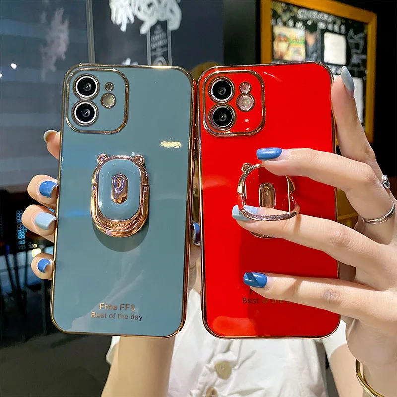 Stylish phone holder Case for iPhone 11 pro max 12 Mini X XR XS Max iphone 7 8 Plus 6 6S SE 2020 Ring Stand Plating Cover | Мобильные