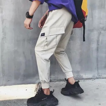 

2020 overalls men's multi-pocket loose Harlan pants youth fashion pin casual leggings Korean fashion brand