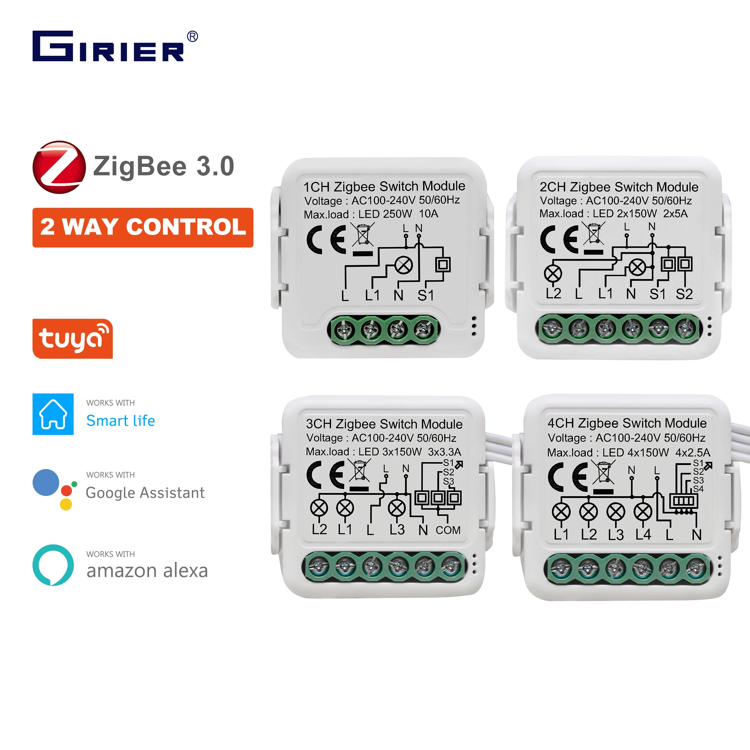 Коммутатор GIRIER Tuya ZigBee 3 0 10 а с поддержкой Alexa и Google Home | Электроника