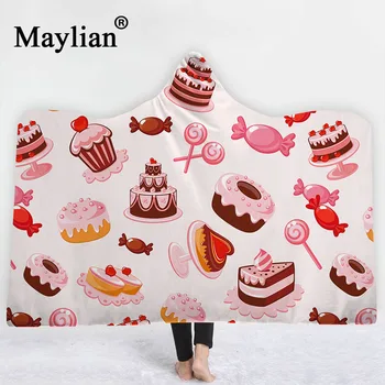 

Cake dessert candy Hooded Blanket Sherpa Fleece Ocean Blue Wearable plush Throw Blanket on Bed Sofa Thick warm B52