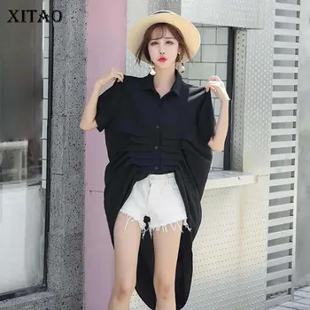 

XITAO Irregular Pleated White Black Shirt Women Clothes 2020 Spring New Fashion Loose Long Match All Elegant Blouse DMY3998