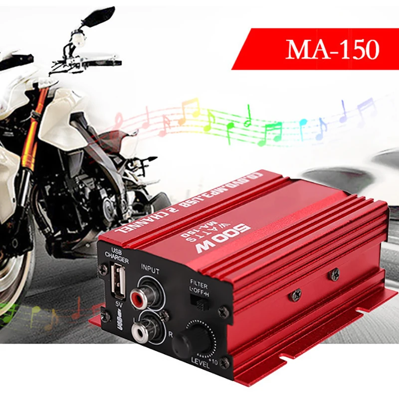 Onever DC12V мини Hi-Fi 12 В 500 Вт 2 канала стерео аудио усилитель мощности Светодиодный индикатор для автомобиля Авто мотоцикла Mp3 Mp4