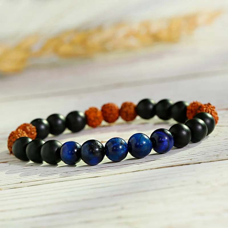 Etnico Vajra Bodhi Rudraksha Yoga Bracciale Homme Meditazione Tibetana Occhio Di Tigre Pietra Perline Braccialetto Mala