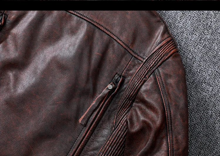 2021 Vintage Brown Motorcycle Leather Jacket Men Natural Genuine Cowhide Jackets Autumn Slim Fit Biker's Ooblique Zipper Coat men's genuine leather coats & jackets