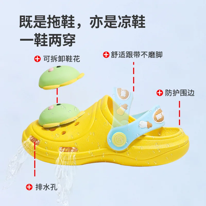 4-10y Kids Mules & Clogs Summer Boy Girl Sandals Flat With Cartoon Non-Slip Solid Color Slippers Children Garden Shoes Hy11