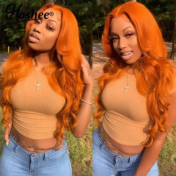 

Brazilian Remy Lace Front Human Hair Wigs For Black Women Orange Colored Human Hair Wigs Tranparent Lace Wigs Body Wave Wig 180%
