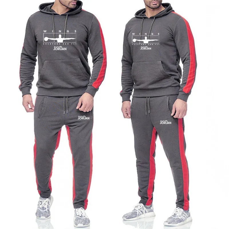 New JORDAN Hoodies Men Spring Autumn Fleece Liner Hooded Sweatshirts Male Brand Solid Warm 2 Pieces tracksuit hoodie tracksuit - Цвет: 19