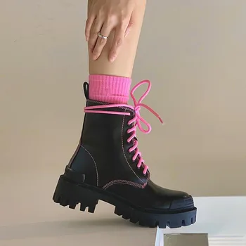 

Luxury Brand Shoes Women Short Gothic Boots High Chunky Platform Ladies Motorcycle Booties Ankle Boots Zapatos De Mujer LN23