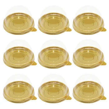 

100pcs Round Plastic Egg-Yolk Puff Container Transparent Mooncake Dome Boxes Baking Packing Box (Golden Tray)