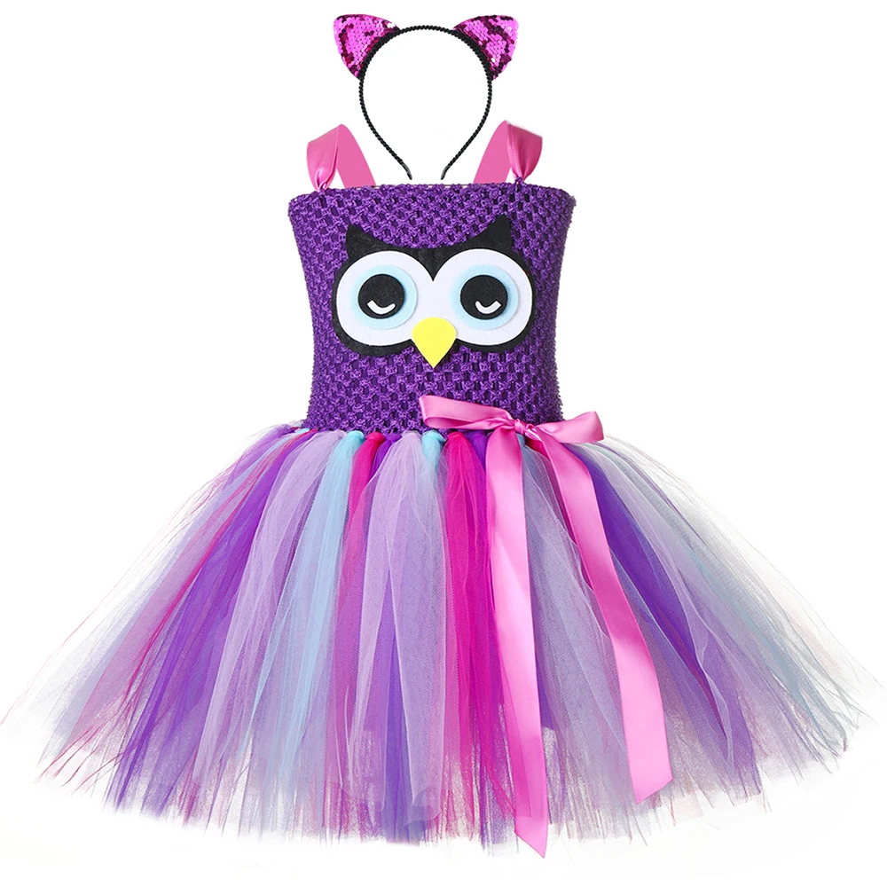 dress with headband Милое Платье-пачка с совой для девочек с повязкой на голову; фатиновое платье-пачка для дня рождения для девочек; маскарадный костюм птицы на Хэллоуин - Цвет: dress with headband