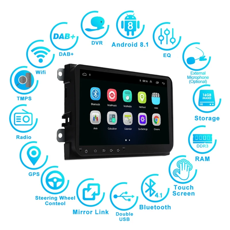 2 Din 9 дюймов для Android 8,1 автомобильный DVD мультимедийный плеер 1G+ 16G gps навигация wifi Bluetooth аудио плеер для-Volkswagen Skoda Oc
