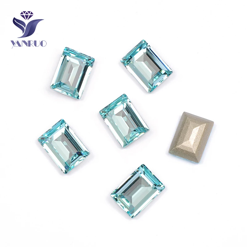 Aquamarine YANRUO 4527 ступенчатая огранка Топ сшитые хрустальные остроконечные стеклянные стразы для шитья страз камни для одежды платья - Цвет: Aquamarine