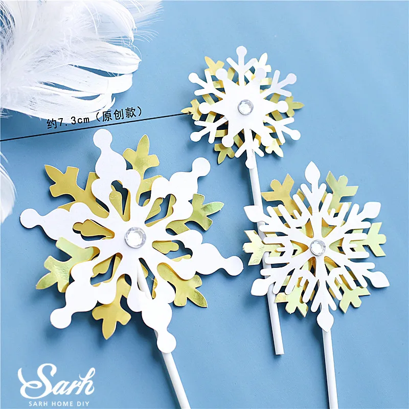 3pc gold snowflake Двойной слой торт-Снежинка Топпер С Рождеством украшение для детского душа принадлежности для выпечки подарки на год - Цвет: 3pc gold snowflake