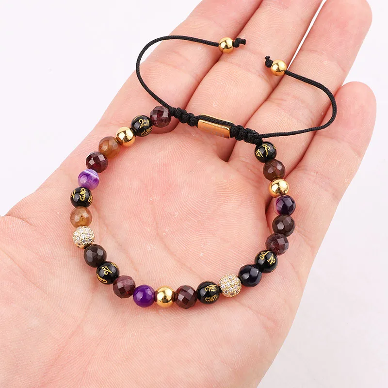 New Cute Design 6mm Natural Stone Tibetan Agate Beads CZ Charm Macrame Adjustable Luxury Bracelet Women - Image 6