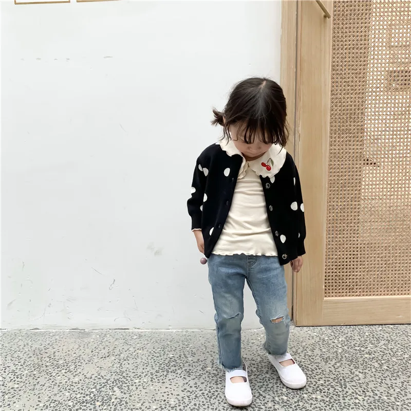 

Left Prince Childrenswear Crawler 2019 Korean-style Girls Retro with Holes Cowboy Trousers Slim Fit Burrs Jeans