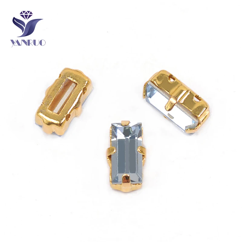 With Gold Claw YANRUO 4501 5x10mm Light Sapphire Baguette Point Back Glitter Strass Sew On Rhinestones Glass Crystals For Decoration - Цвет: With Gold Claw