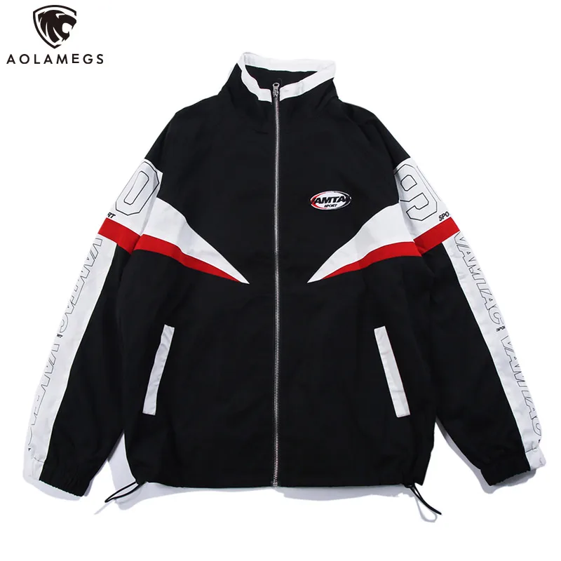 

Aolamegs Jackets Men Retro Baseball Jackets Patchwork Color High Street Style Tracksuit Advanced Simple Casual Streetwear Autumn