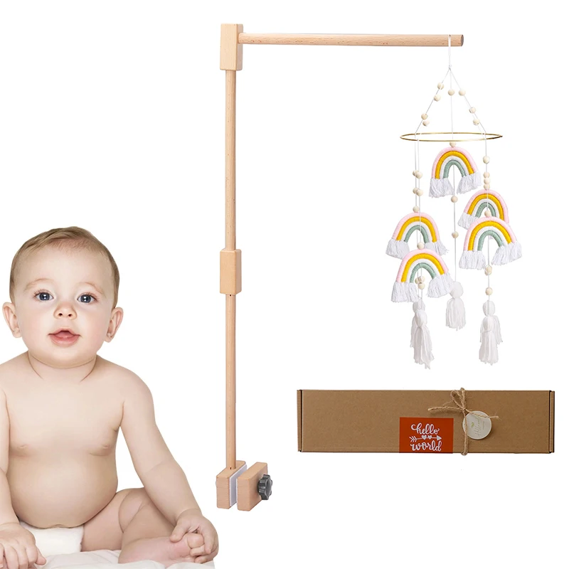 

1Set Crib Toys Mobile Wood Rattles Toys Bed Bell Holder Arm Bracket Hanging Rattles Wooden Toys 0-3 Years Old Newborn Baby GIfts