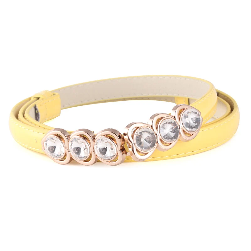Luxury Women Crystals Buckle Thin Leather Belts Rhinestones Diamante Belt NUBLT0099 - Цвет: Yellow