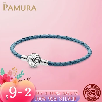 

2020 New Summer 925 Sterling Silver Seashell Clasp Turquoise Braided Leather Bracelet For Women Fashion DIY Jewelry wholesale