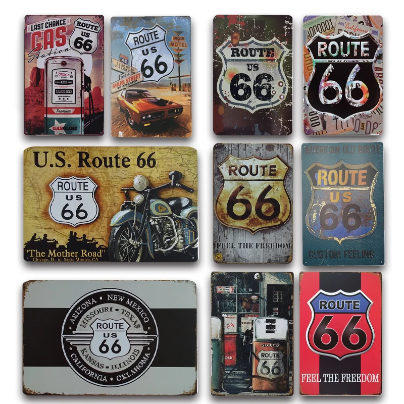 

Nostalgic American Old Route 66 Metal Sign Vintage Route 66 Tin Poster Plaque Garage Wall Sticker Retro Road Signs Decoration
