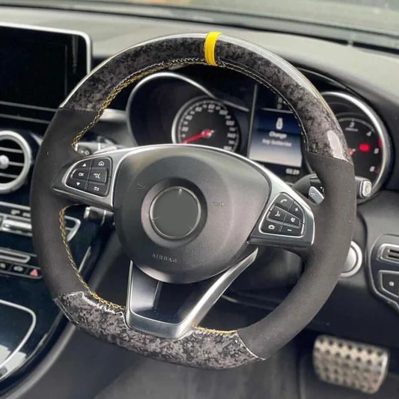 WCaRFun DIY Forged Carbon Soft Suede Car Steering Wheel Cover For Mercedes Benz C200 C250 C300 B250 B260 A200 A250 Sport CLA220
