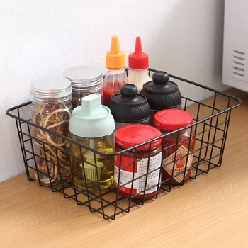 

Iron Grid Kitchen Seasoning Storage Basket Storage Basket Bathroom Rectangular Storage Box Organizer