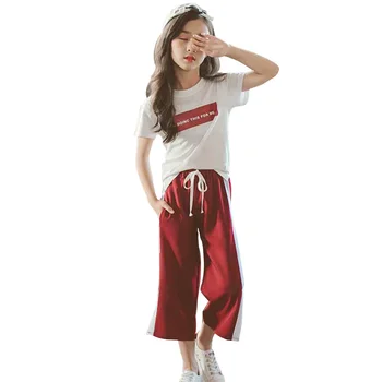 

Kids Clothes Girls Letter Print T shirt & Pants 2 Pcs Girl Clothes Drawstring Girls Sets Summer Casual Suit For Girls School