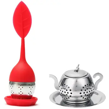 

Tea Infuser with Cover Strainer Stainless Steel Sheet-Red & Mesh Stainless Steel Tea Pot Spice Herb Strainer Filter