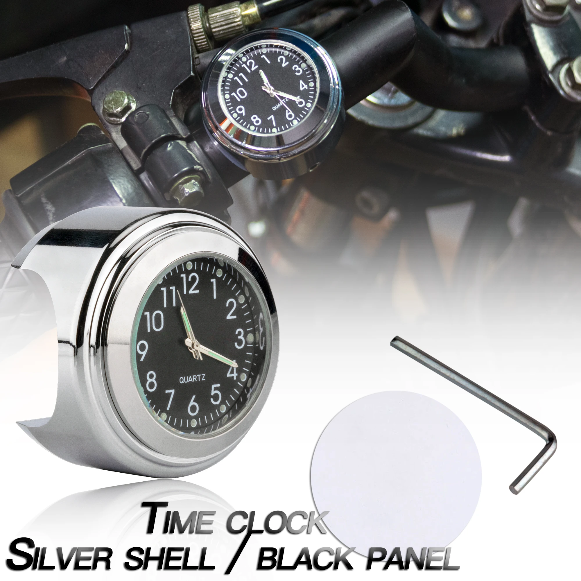 Motorcycle Quartz Clock 7/8 Waterproof Chrome Bike Handlebar Mount Watch  Aluminum Luminous Clock Universal Moto Accessori