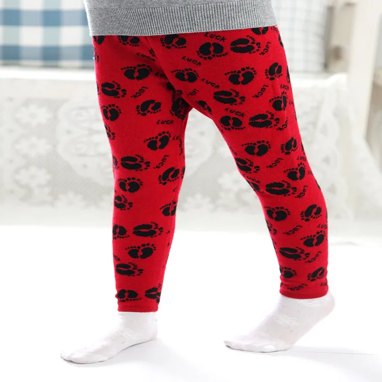 

Autumn And Winter Girls Feet Jacquard Cashmere Pants Base Warm-keeping Pants Thick Wool Pants Crawler
