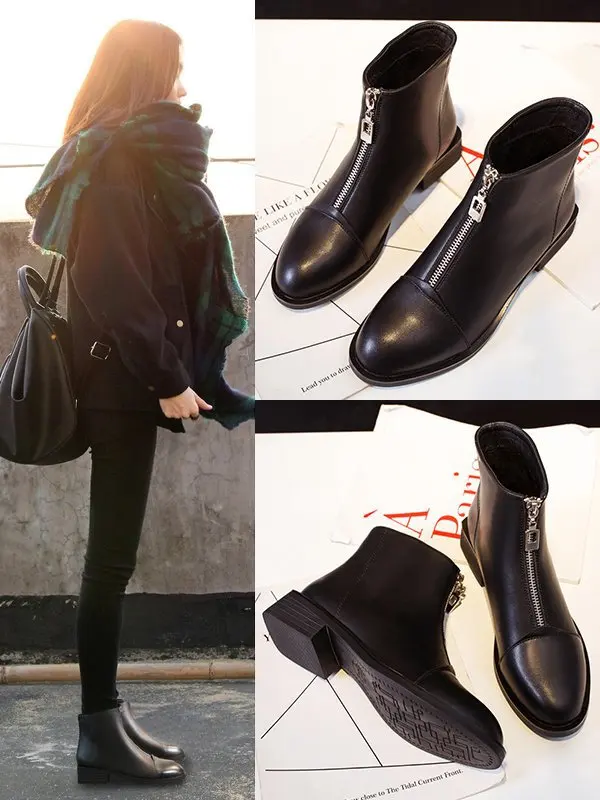 

Boots Women's Spring And Autumn 2018 Korean-style Versatile New Style Chunky-Heel Flat Martin Boots British Style Short Small He