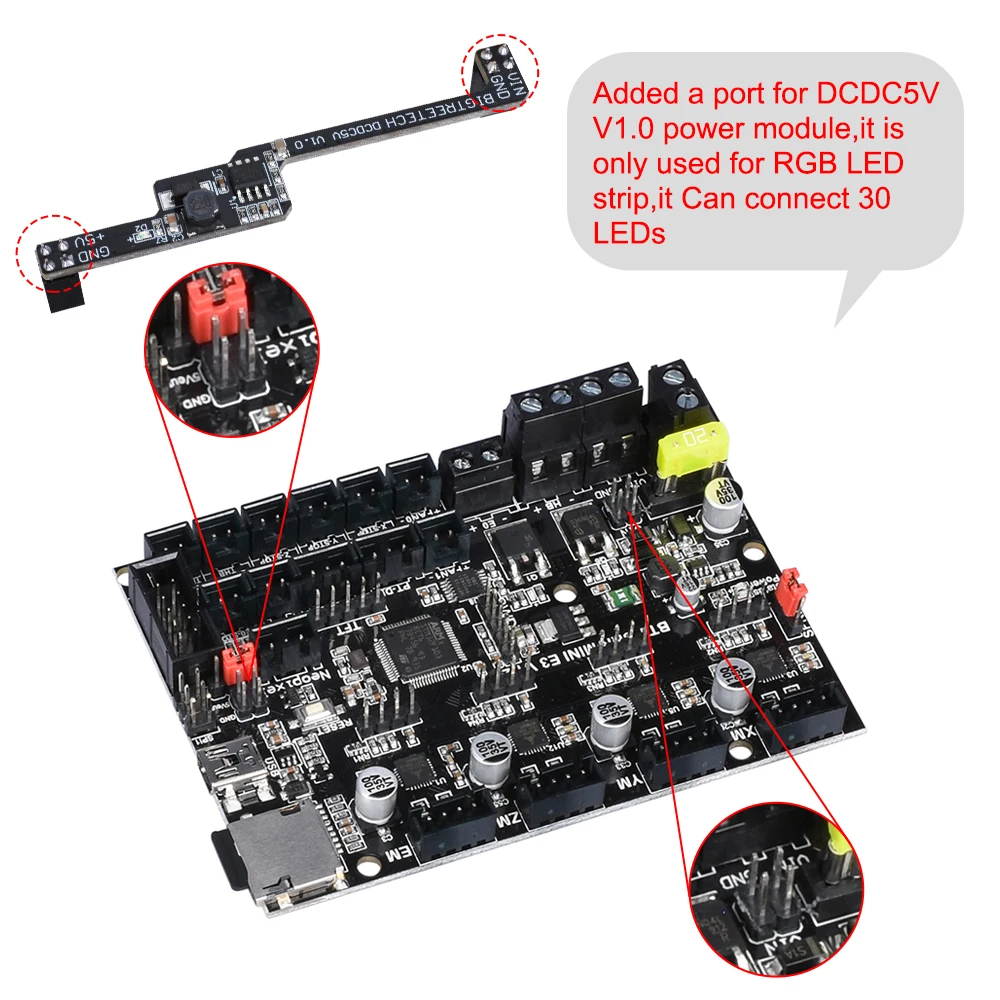 BIGTREETECH DCDC5V V1.0 модуль питания 5 В для SKR mini E3 V1.2 32 бит плата управления RGB светильник добавить лампы бусины для 3d принтера запчасти