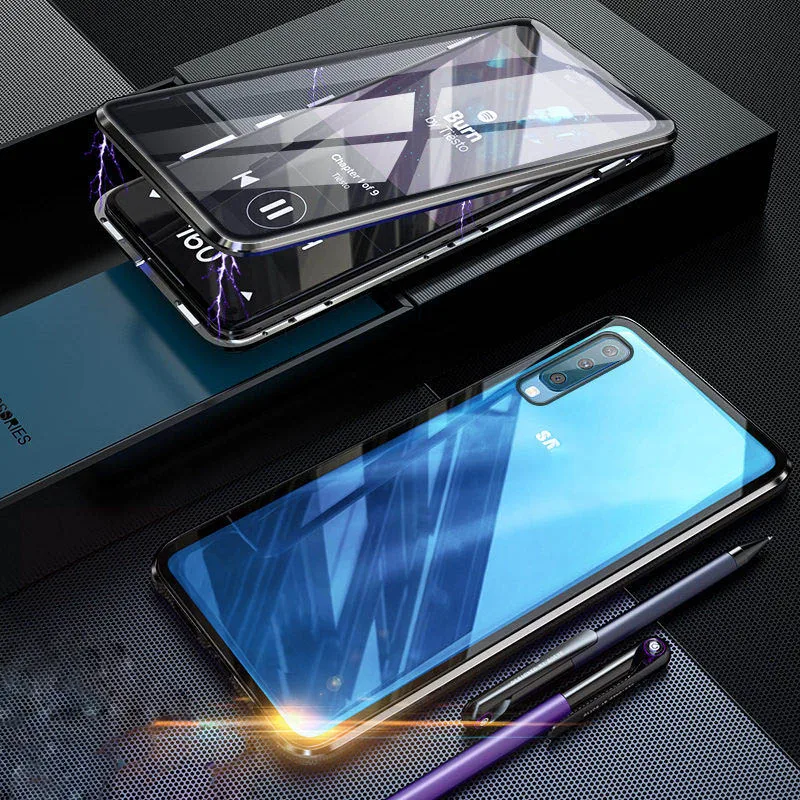 Магнитный чехол R-just с полным корпусом для samsung A50, металлический чехол из закаленного стекла для samsung Galaxy A50 A70