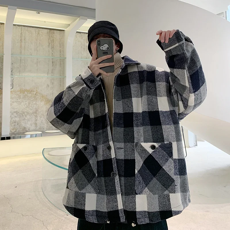 

Autumn Plaid Jacket Men's Fashion Retro Casual Jacket Man Streetwear Wild Hip Hop Loose Bomber Jacket Mens Outwear S-XL