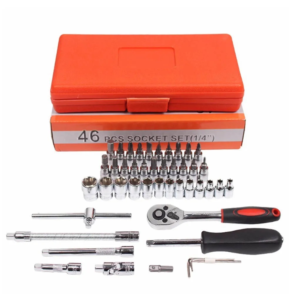 46pcs Car Repair Tool Combination Tool Set Wrench Batch Head Ratchet Pawl Socket Spanner Screwdriver Household