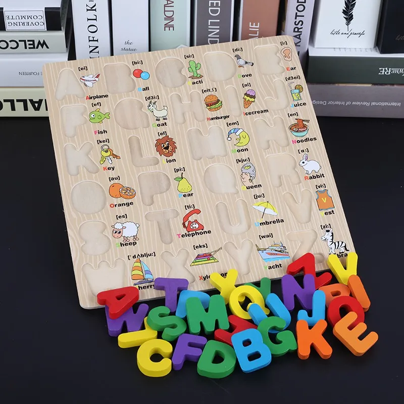 Детские игрушки Обучающие Раннее Образование деревянные головоломки/ручные игрушки нетоксичные распознавание алфавита головоломка Монтессори подарок для детей# E