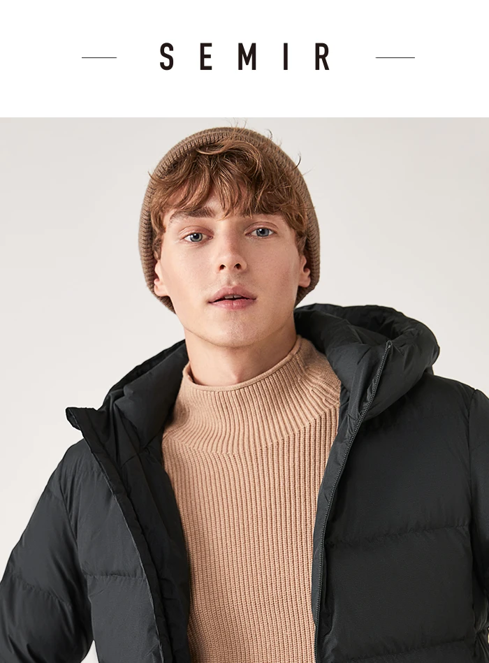 SEMIR пуховик для мужчин Зима Новая модная повседневная короткая куртка с капюшоном тренд красивый черный серый пуховик