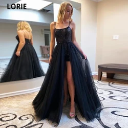 LORIE Black Sequined Evening Dresses Formal Spaghetti Strap Prom Gown for Party Remove Train  Open Back Beauty Pageant Dresses