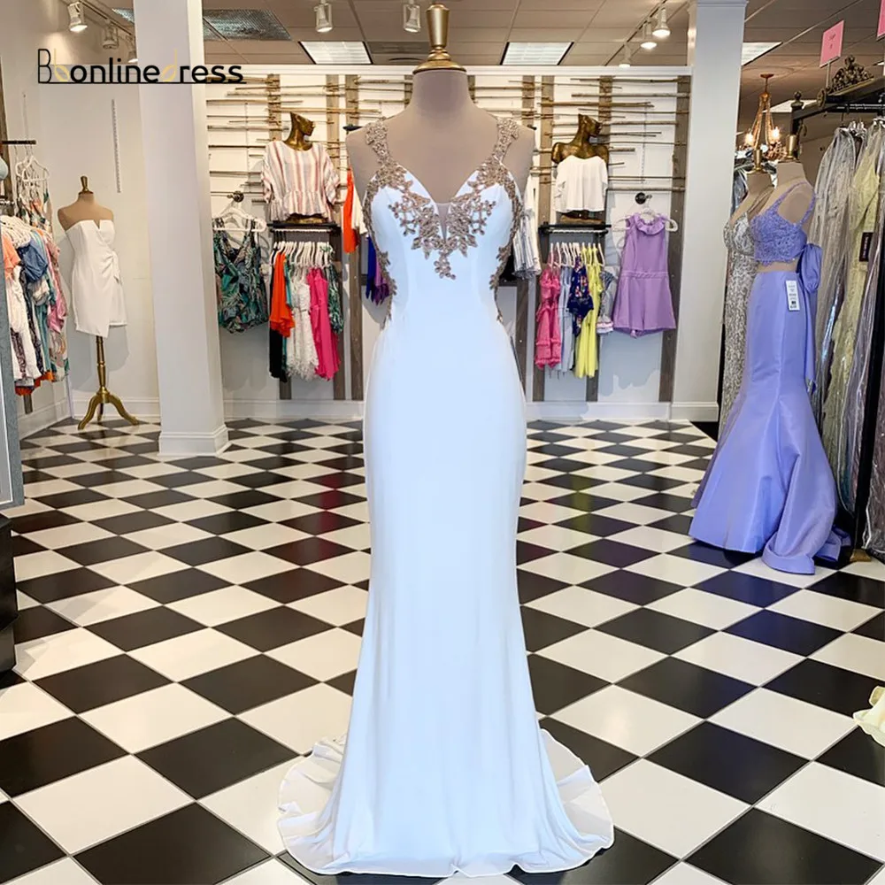 

Bbonlinedress White Prom Dress Lace Appliques Bead Long Prom Dresses Charming Backless Formal Party Gown Vestido-de-festa