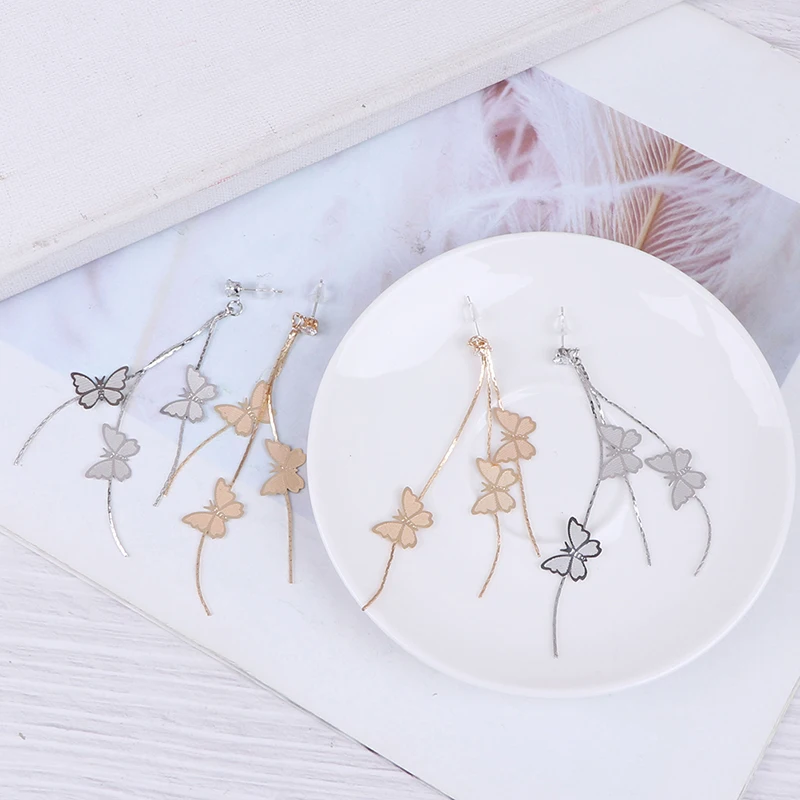 1 Pair Trendy Metal Butterfly Long Tassel Eardrop Earrings For Women Insect Dangle Drops Earrings  Party Jewelry