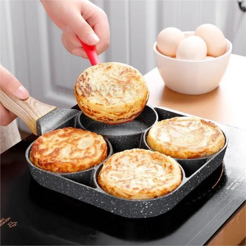 4 Hole Frying Pot Pan Thickened Omelet Pan Non-stick Egg Pancake Steak Pan Cooking Egg Ham Pans Breakfast Maker Kitchen Cookware 2