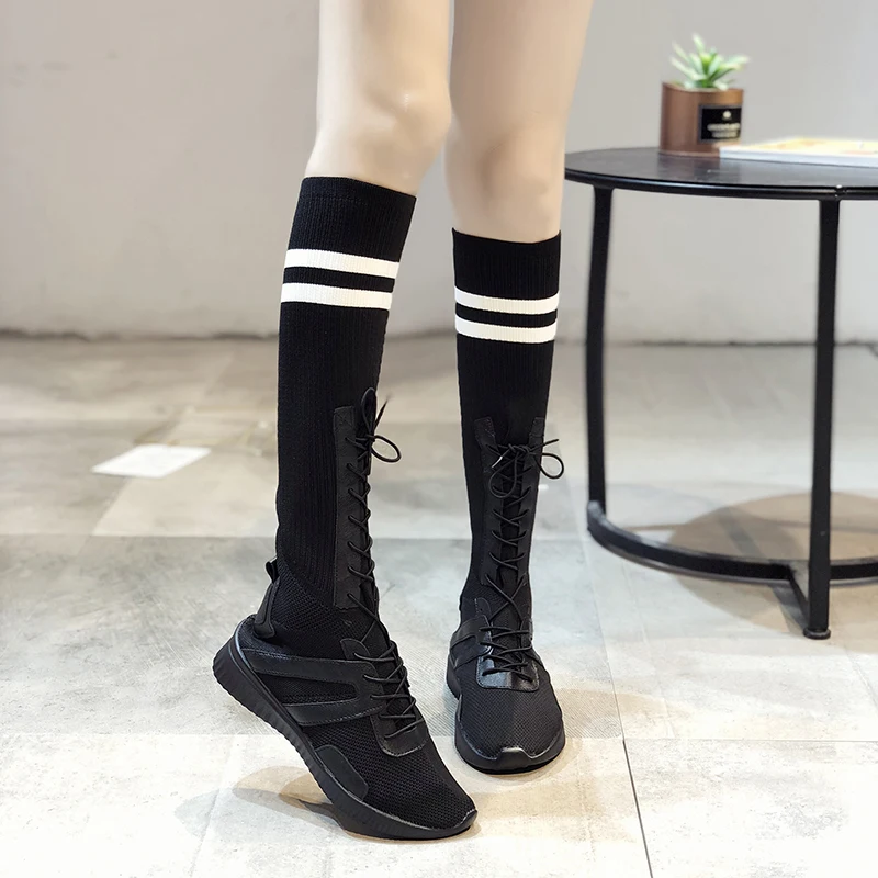 

2019 Socks boots autumn new women's mesh high boots Korean version of the casual boots high tube flat white Martin
